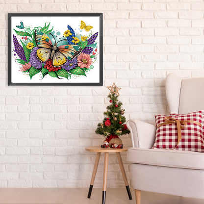 Flowers Butterflies - Special Shaped Drill Diamond Painting 40*30CM