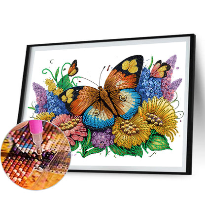 Flowers Butterflies - Special Shaped Drill Diamond Painting 40*30CM