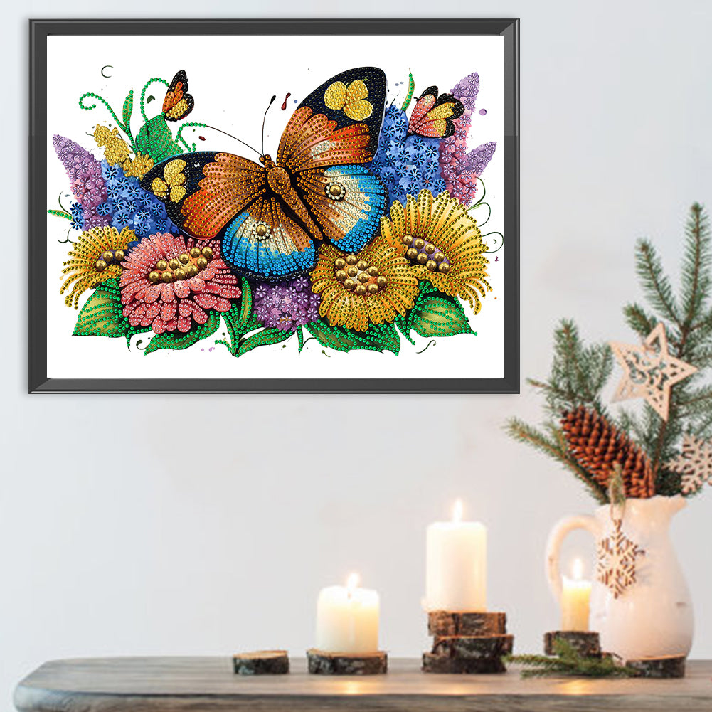 Flowers Butterflies - Special Shaped Drill Diamond Painting 40*30CM