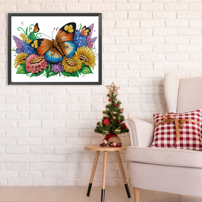 Flowers Butterflies - Special Shaped Drill Diamond Painting 40*30CM