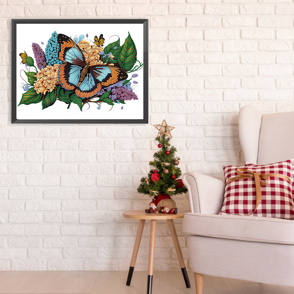 Flowers Butterflies - Special Shaped Drill Diamond Painting 40*30CM