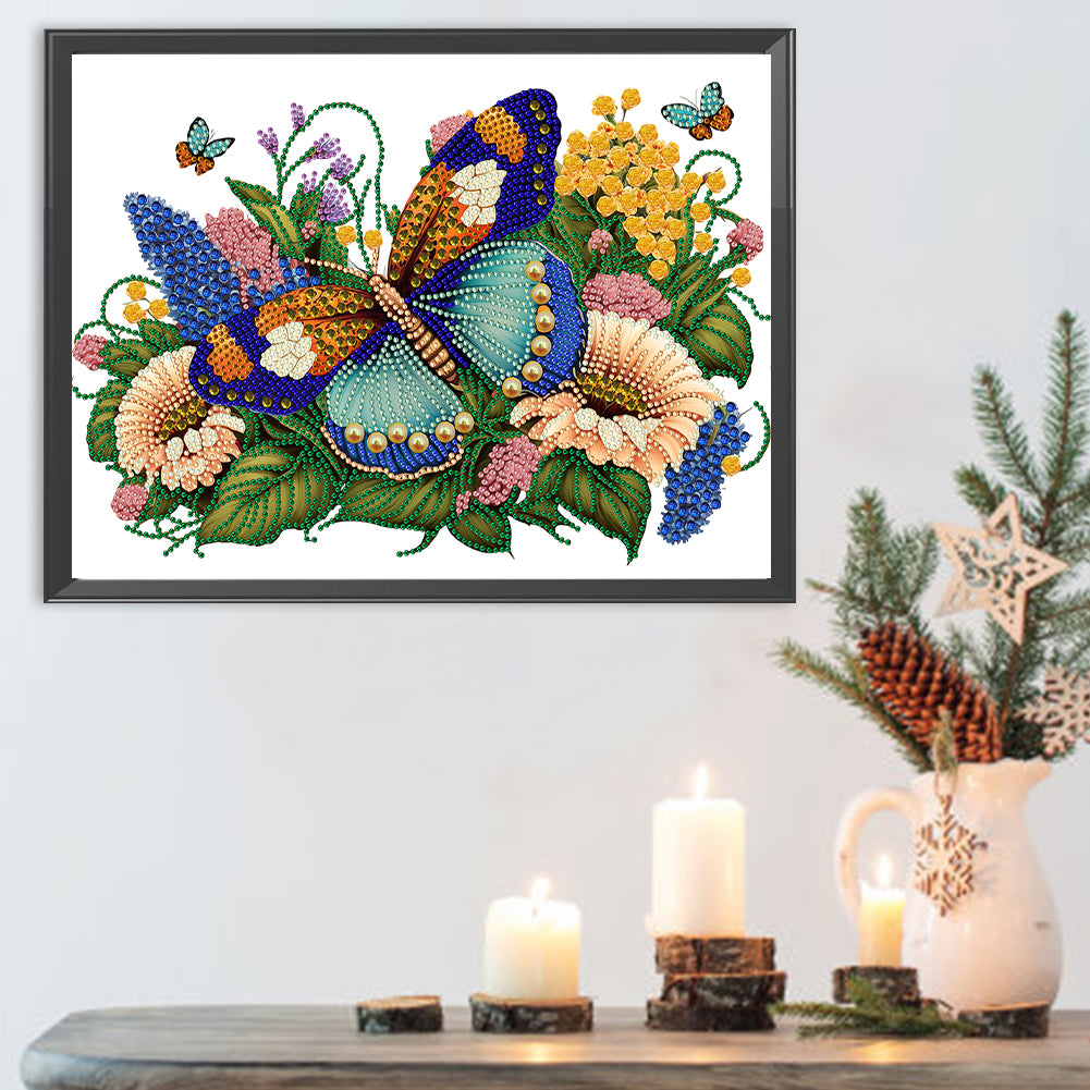 Flowers Butterflies - Special Shaped Drill Diamond Painting 40*30CM