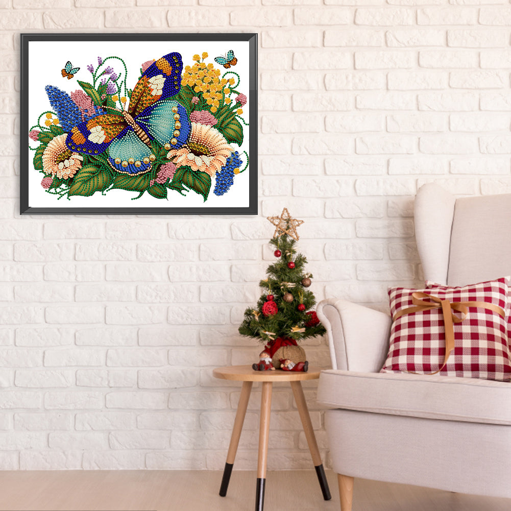 Flowers Butterflies - Special Shaped Drill Diamond Painting 40*30CM