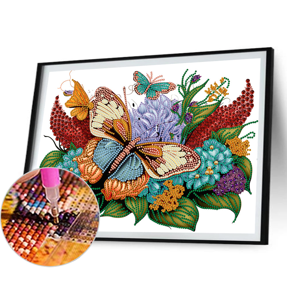 Flowers Butterflies - Special Shaped Drill Diamond Painting 40*30CM