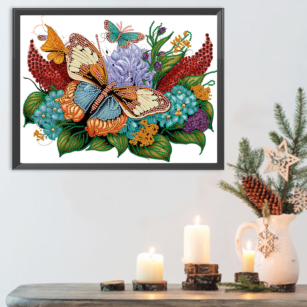 Flowers Butterflies - Special Shaped Drill Diamond Painting 40*30CM
