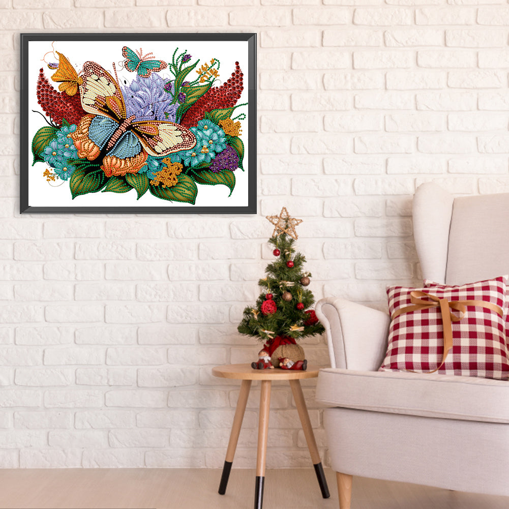 Flowers Butterflies - Special Shaped Drill Diamond Painting 40*30CM