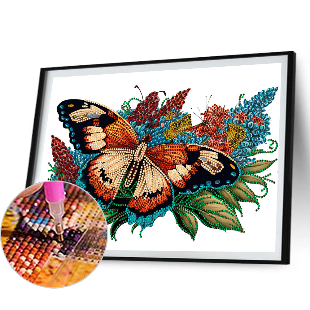 Flowers Butterflies - Special Shaped Drill Diamond Painting 40*30CM