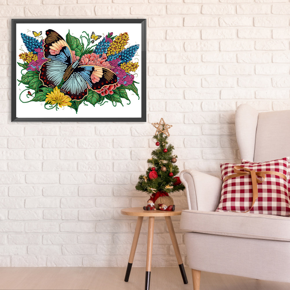 Flowers Butterflies - Special Shaped Drill Diamond Painting 40*30CM