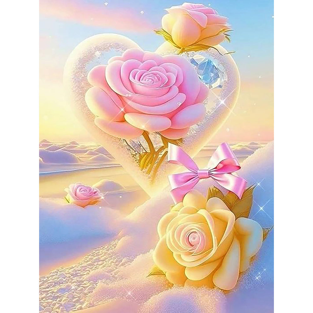 Dream Beach And Love Crystals And Flowers - Full Round Drill Diamond Painting 30*40CM