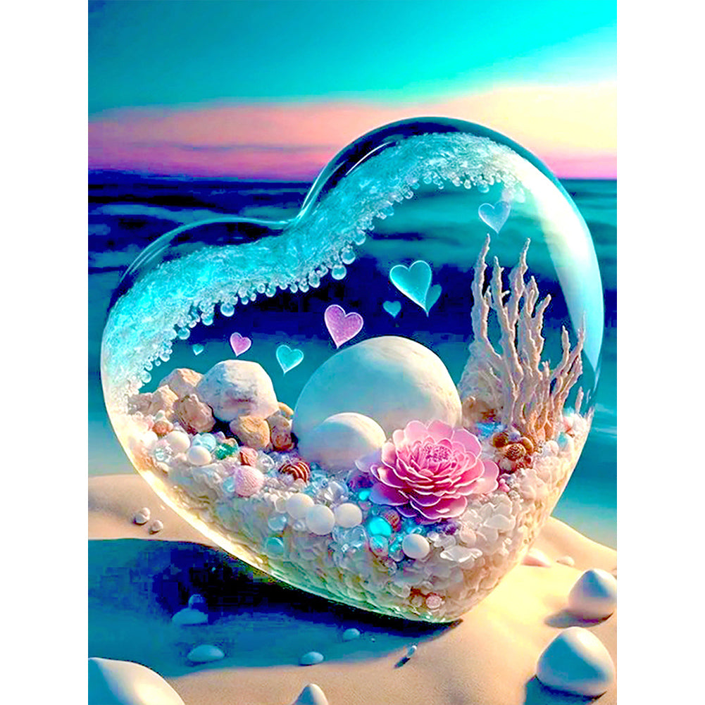 Dream Beach And Love Crystals And Flowers - Full Round Drill Diamond Painting 30*40CM