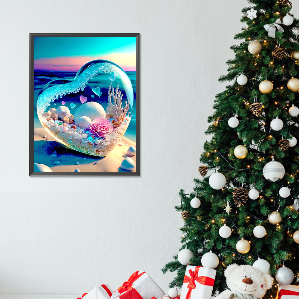 Dream Beach And Love Crystals And Flowers - Full Round Drill Diamond Painting 30*40CM