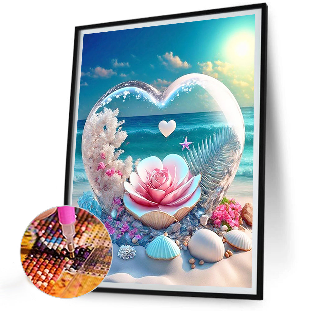 Dream Beach And Love Crystals And Flowers - Full Round Drill Diamond Painting 30*40CM
