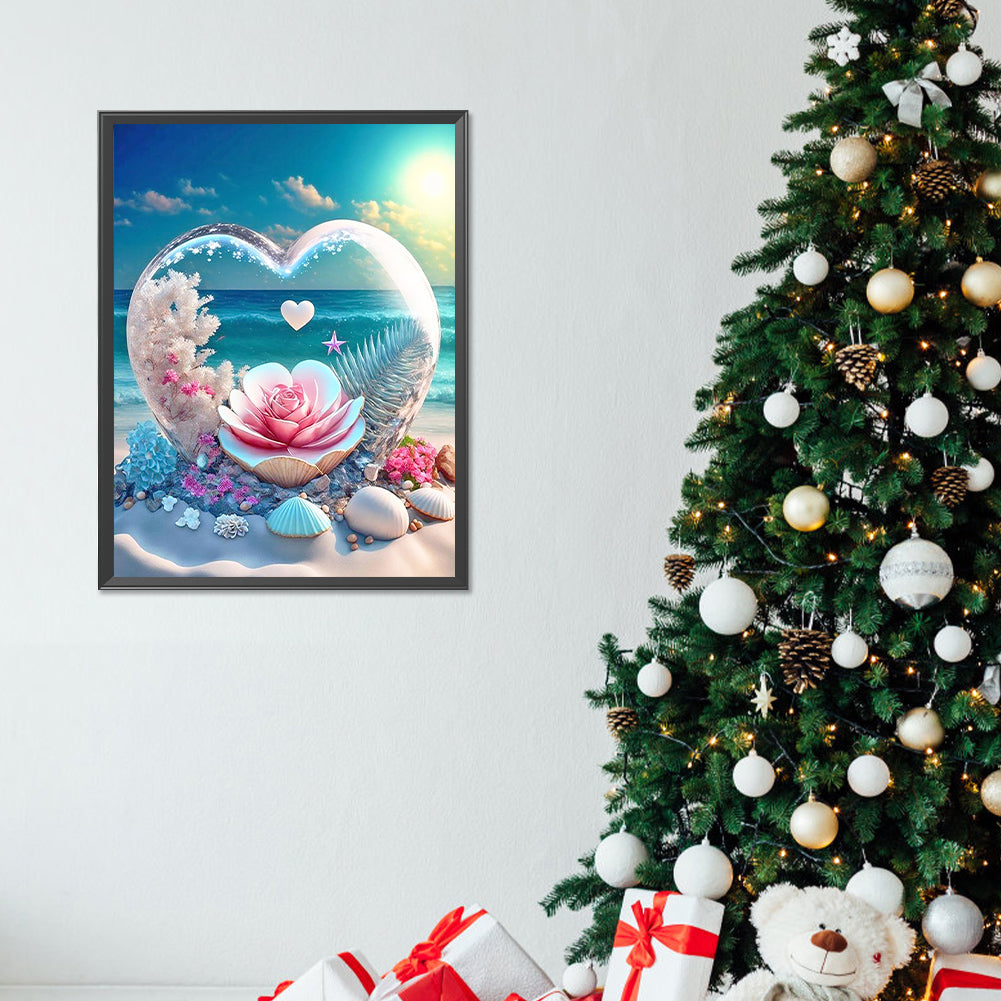 Dream Beach And Love Crystals And Flowers - Full Round Drill Diamond Painting 30*40CM