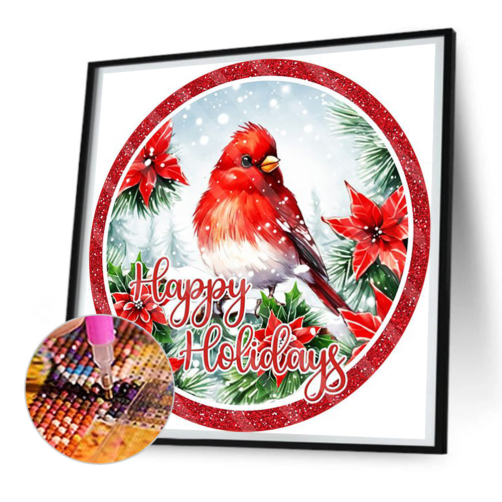 Merry Christmas Little Red Bird - Full Round Drill Diamond Painting 30*30CM