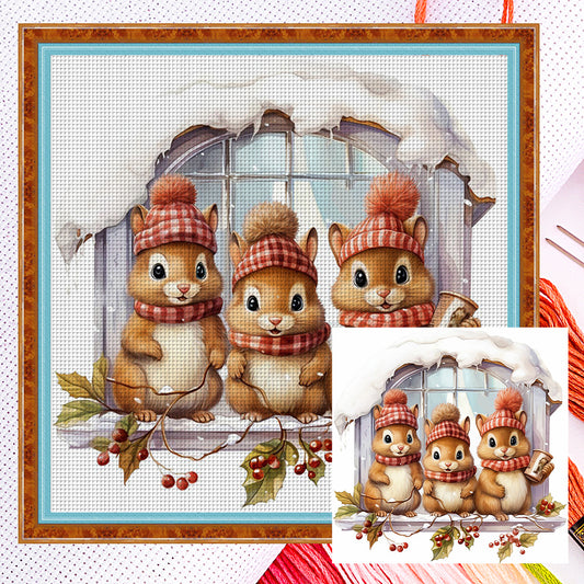 Three Squirrels On The Windowsill - 18CT Counted Cross Stitch 30*30CM