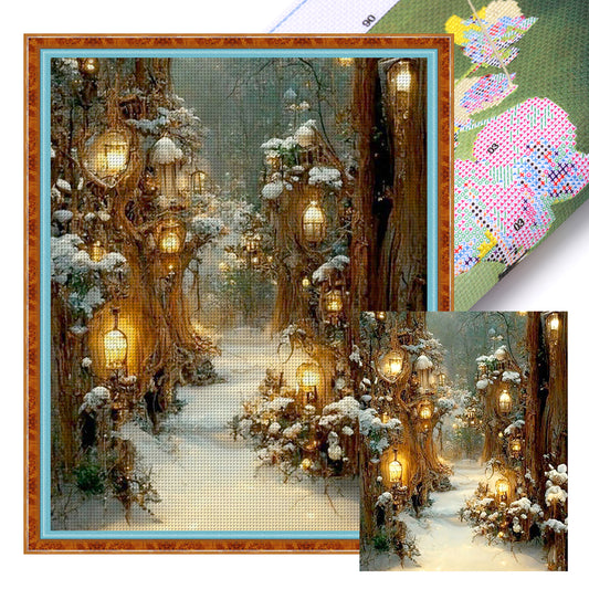 Mountain Forest In Snow - 11CT Stamped Cross Stitch 40*50CM