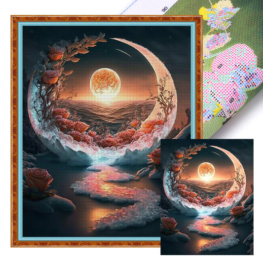 Mountain Forest Under The Moon - 11CT Stamped Cross Stitch 40*50CM