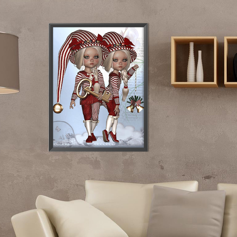 Twin Big-Eyed Dolls - Full Round Drill Diamond Painting 30*40CM