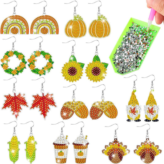 10PCS Diamond Painting Earrings for Women Girl Jewelry Crafting (Autumn #2)