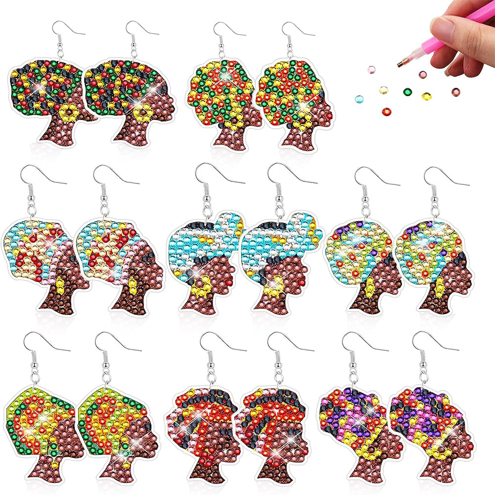 8PCS Double Sided Diamond Painting Earrings Girl Diamond Glitter Art Earring Kit