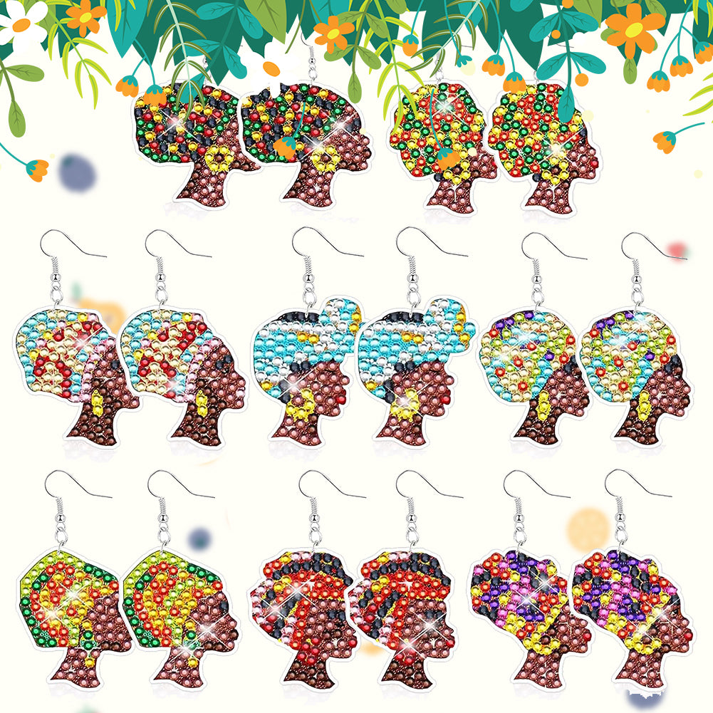 8PCS Double Sided Diamond Painting Earrings Girl Diamond Glitter Art Earring Kit