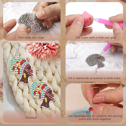 8PCS Double Sided Diamond Painting Earrings Girl Diamond Glitter Art Earring Kit