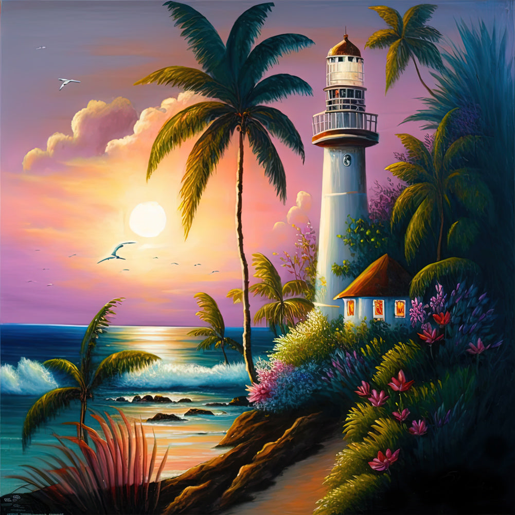 Seaside Lighthouse - Full Round Drill Diamond Painting 30*30CM