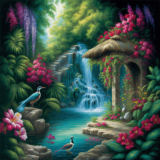 Forest Waterfall - Full Round Drill Diamond Painting 30*30CM