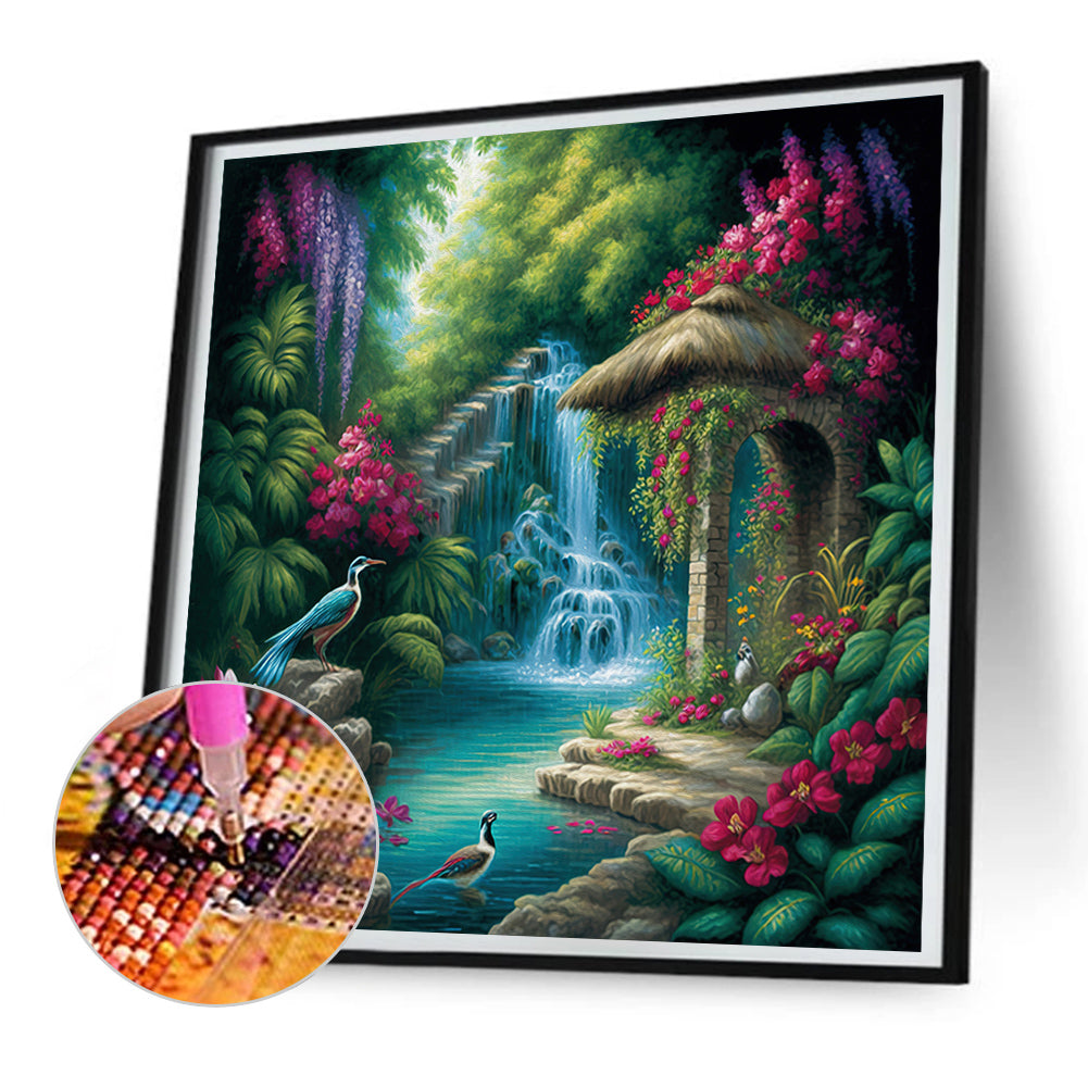 Forest Waterfall - Full Round Drill Diamond Painting 30*30CM