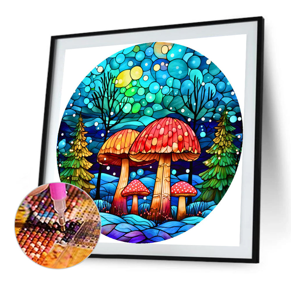 Fantasy Mushroom Stained Glass - Full Round AB Drill Diamond Painting 40*40CM