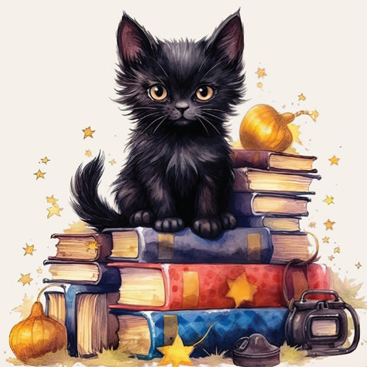 Black Cat On Book - 11CT Stamped Cross Stitch 60*60CM