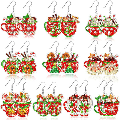 9PCS Christmas Cup Diamond Painting Earrings Dangle Drop Diamond Art Earring Kit