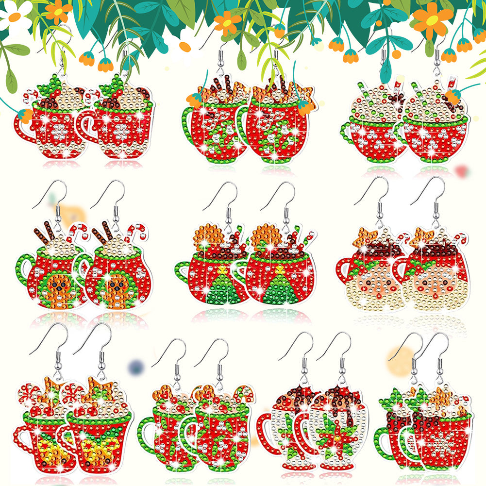 9PCS Christmas Cup Diamond Painting Earrings Dangle Drop Diamond Art Earring Kit