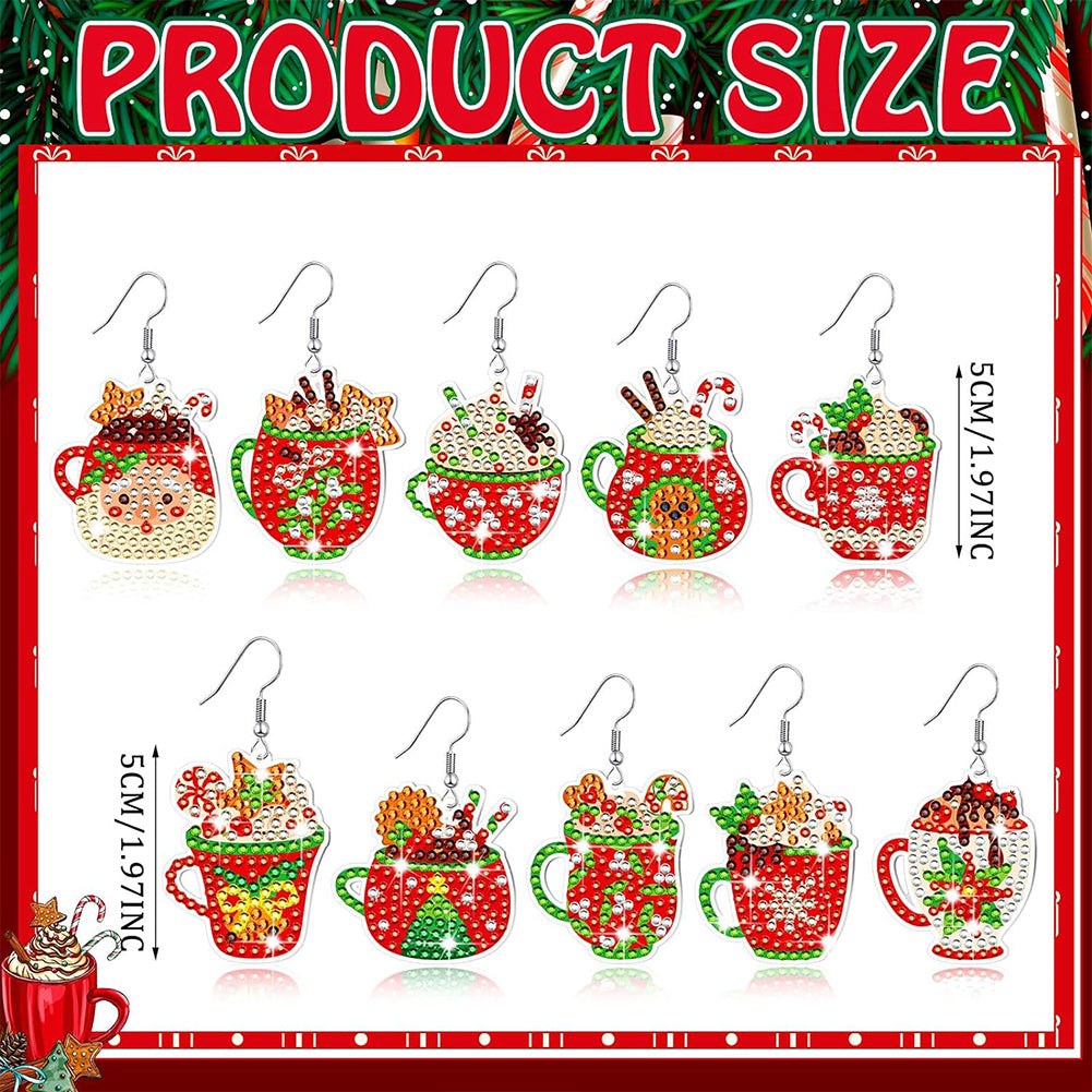 9PCS Christmas Cup Diamond Painting Earrings Dangle Drop Diamond Art Earring Kit