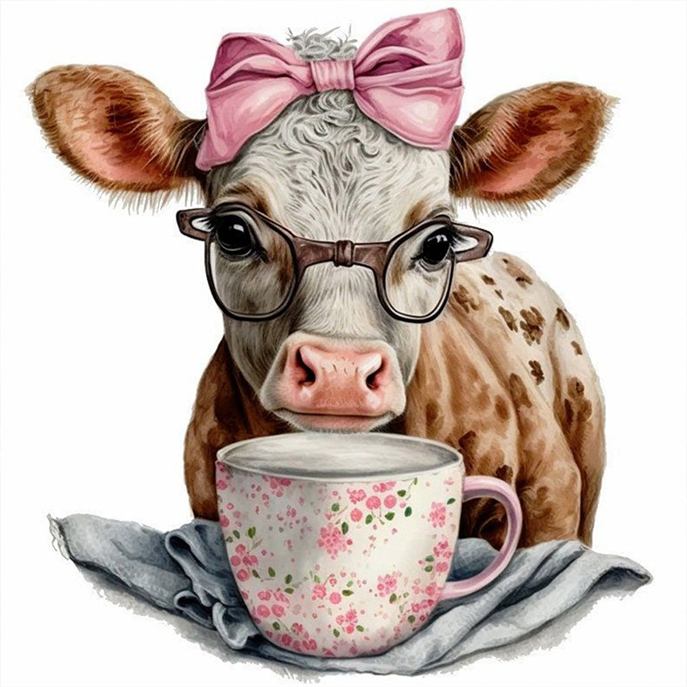 Cow On Teacup - 11CT Stamped Cross Stitch 40*40CM