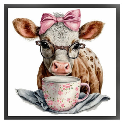 Cow On Teacup - 11CT Stamped Cross Stitch 40*40CM