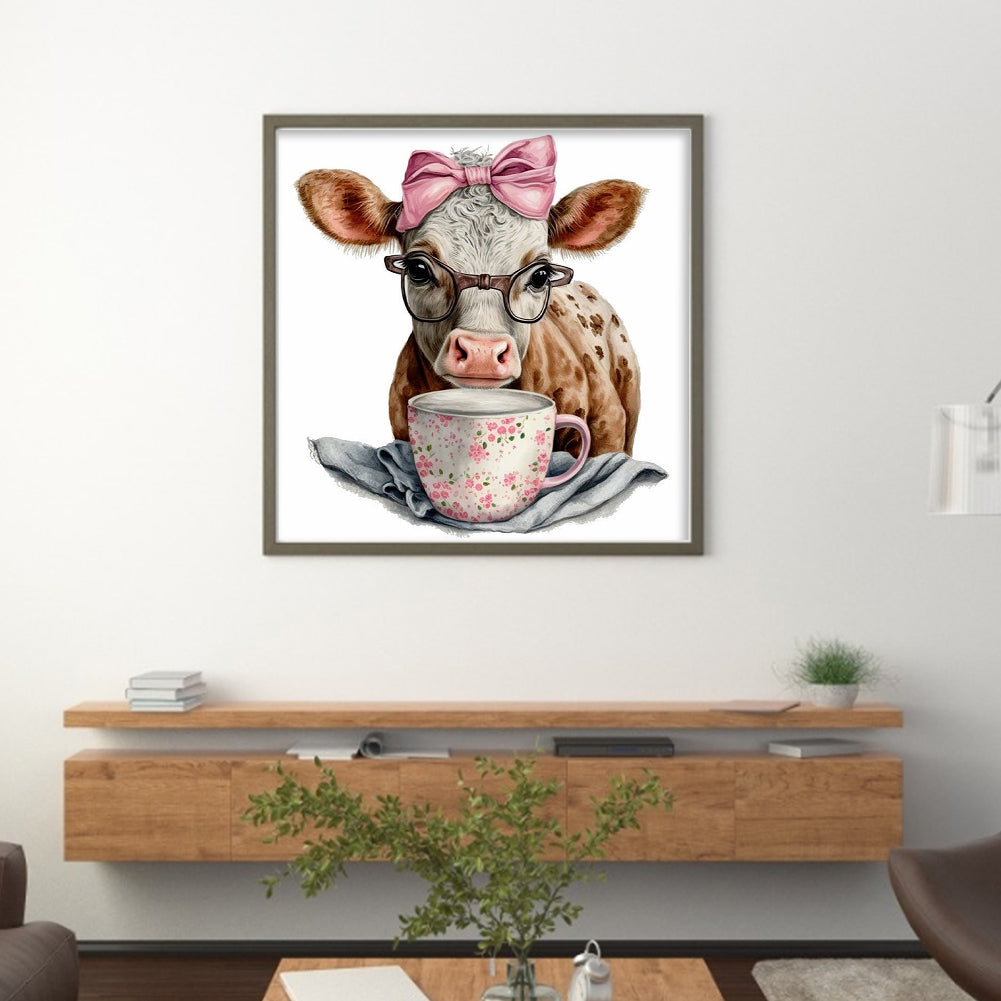 Cow On Teacup - 11CT Stamped Cross Stitch 40*40CM