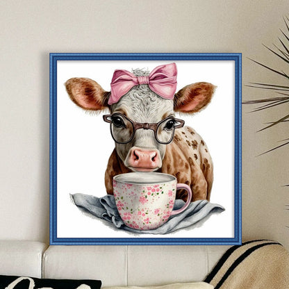 Cow On Teacup - 11CT Stamped Cross Stitch 40*40CM