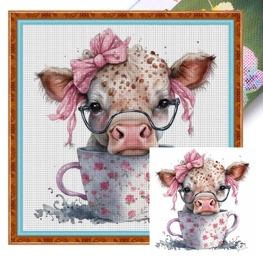 Cow On Teacup - 11CT Stamped Cross Stitch 40*40CM