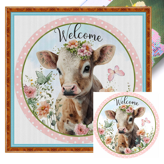 Flowers And Cow - 11CT Stamped Cross Stitch 40*40CM