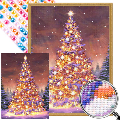 Golden Christmas Tree In The Snow - Full Round AB Drill Diamond Painting 40*55CM