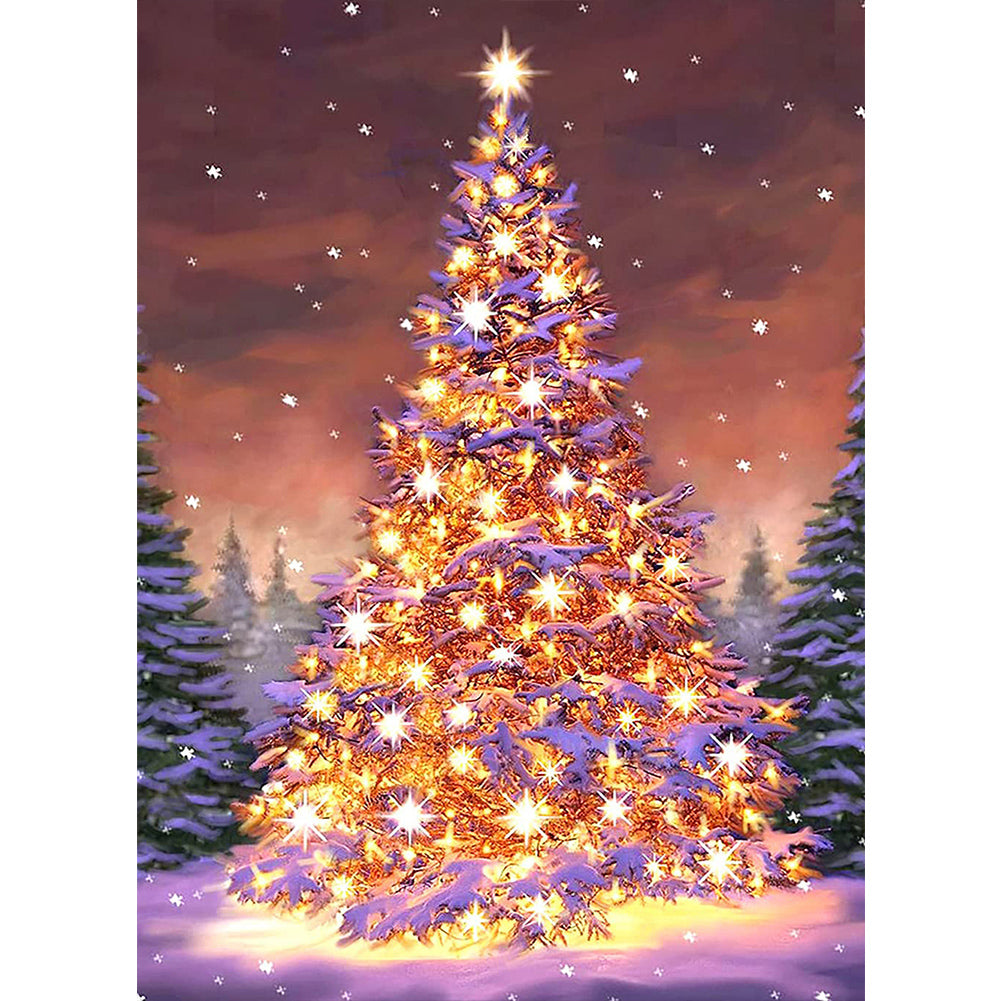 Golden Christmas Tree In The Snow - Full Round AB Drill Diamond Painting 40*55CM