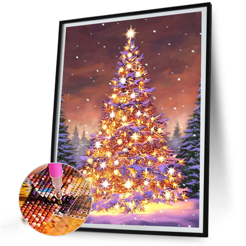 Golden Christmas Tree In The Snow - Full Round AB Drill Diamond Painting 40*55CM