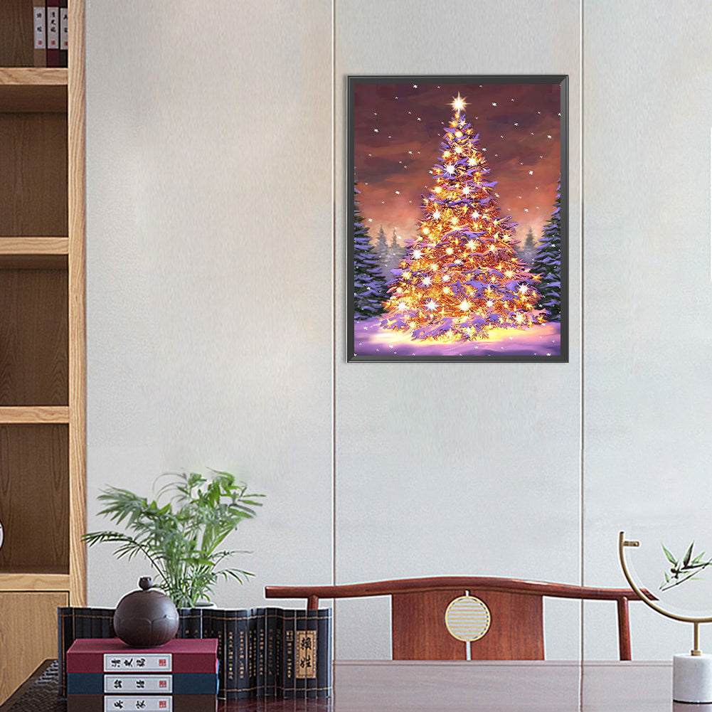 Golden Christmas Tree In The Snow - Full Round AB Drill Diamond Painting 40*55CM