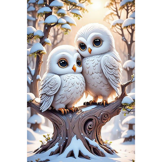 Owl And Baby Owl - Full Round Drill Diamond Painting 40*60CM