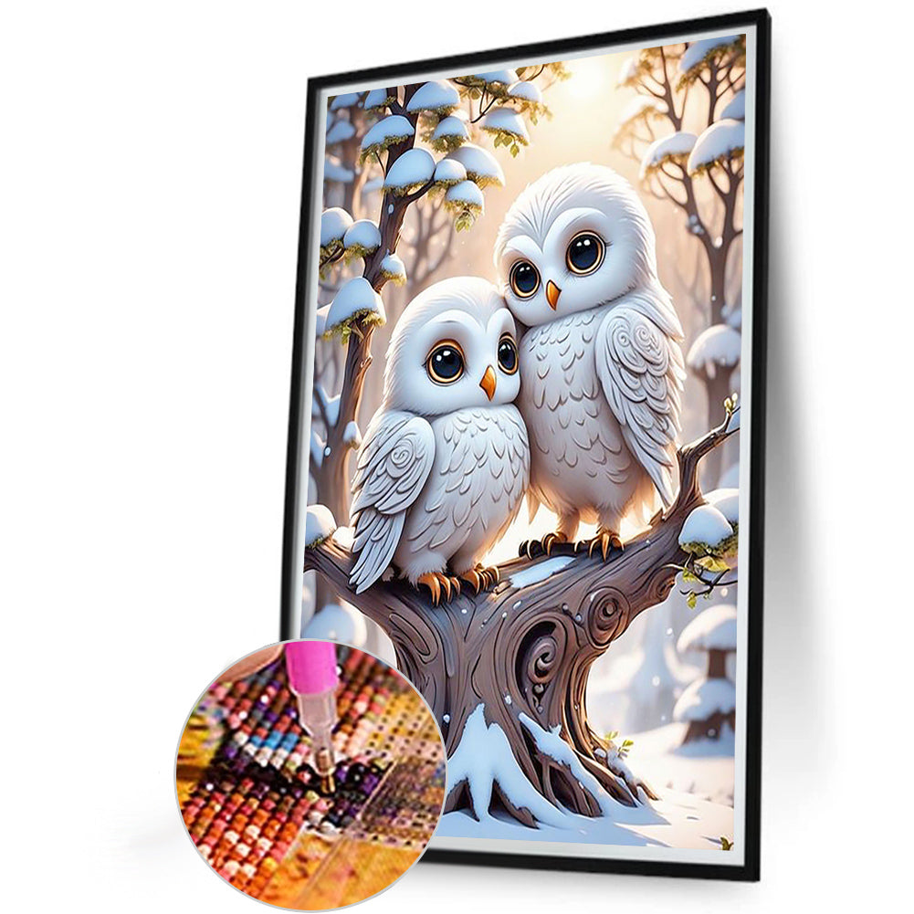 Owl And Baby Owl - Full Round Drill Diamond Painting 40*60CM