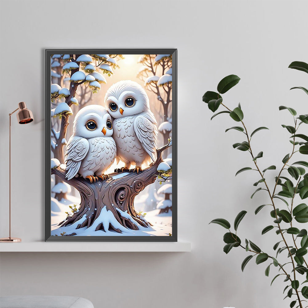 Owl And Baby Owl - Full Round Drill Diamond Painting 40*60CM