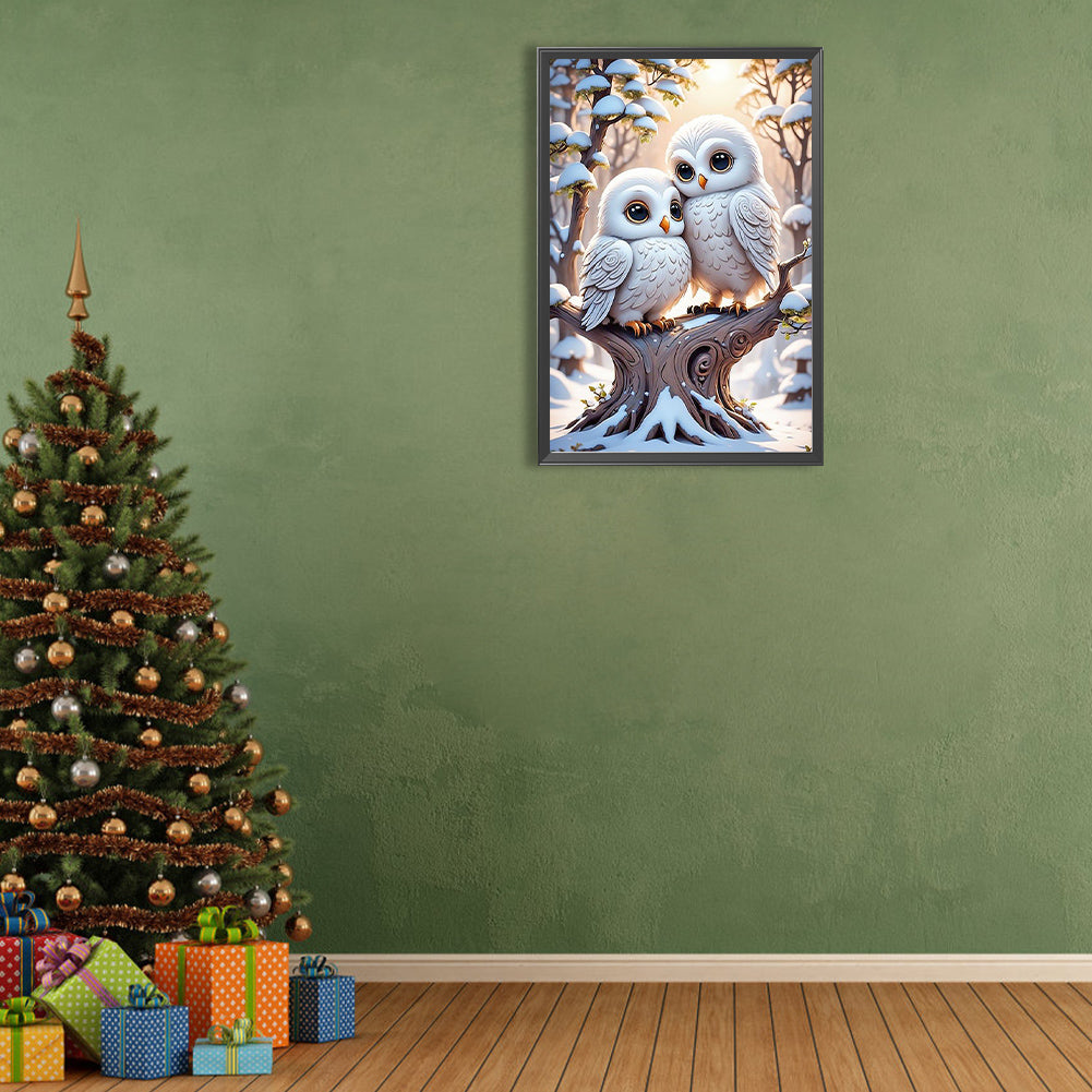 Owl And Baby Owl - Full Round Drill Diamond Painting 40*60CM