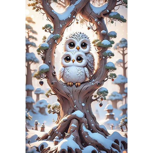 Owl And Baby Owl - Full Round Drill Diamond Painting 40*60CM