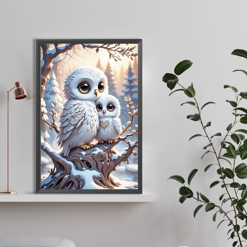 Owl And Baby Owl - Full Round Drill Diamond Painting 40*60CM